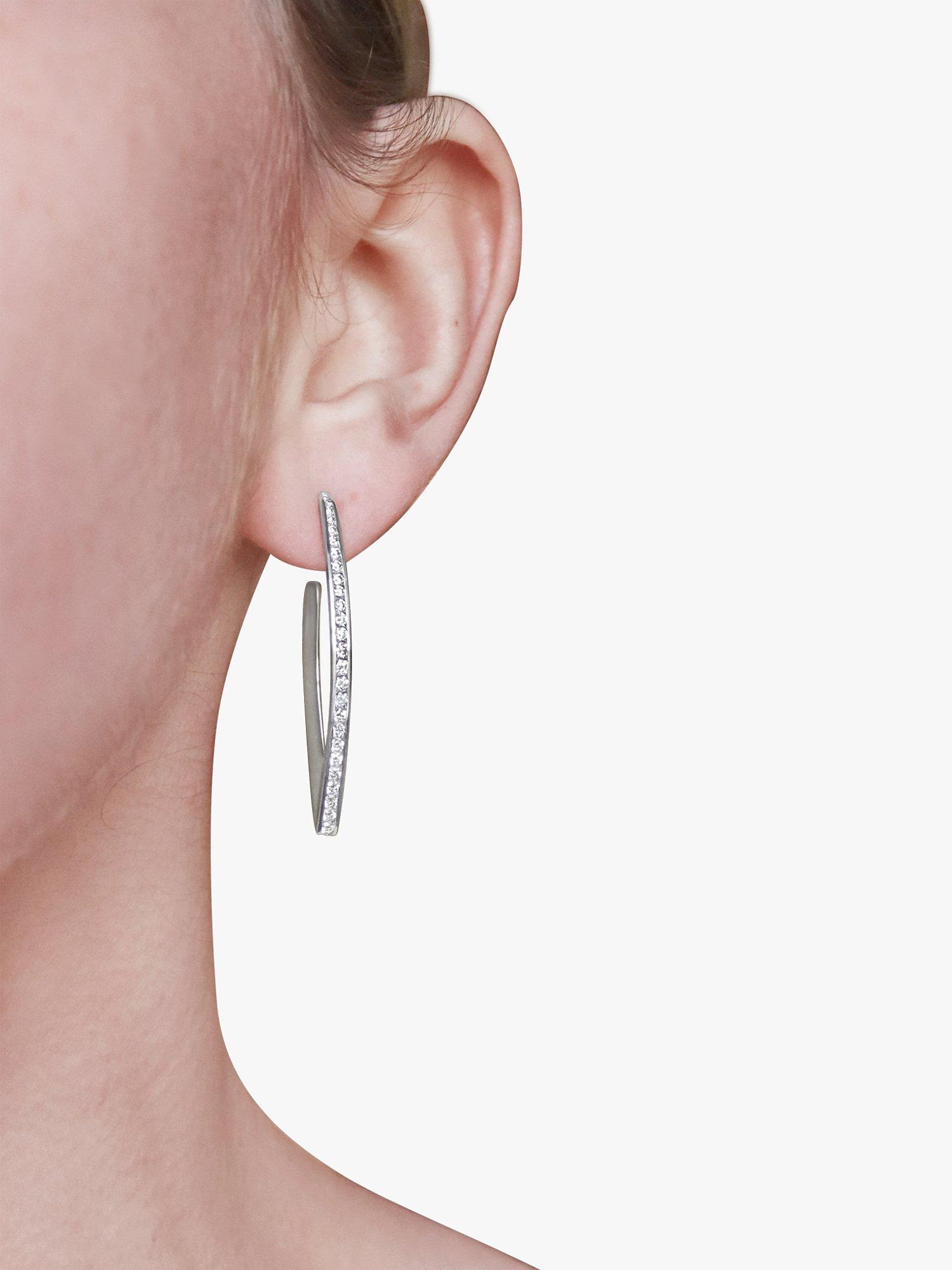 Product image 6 of 6, which shows Milton & Humble Jewellery Pre-Loved Berao 18ct White Gold Diamond Elongated Demi Hoop Earrings