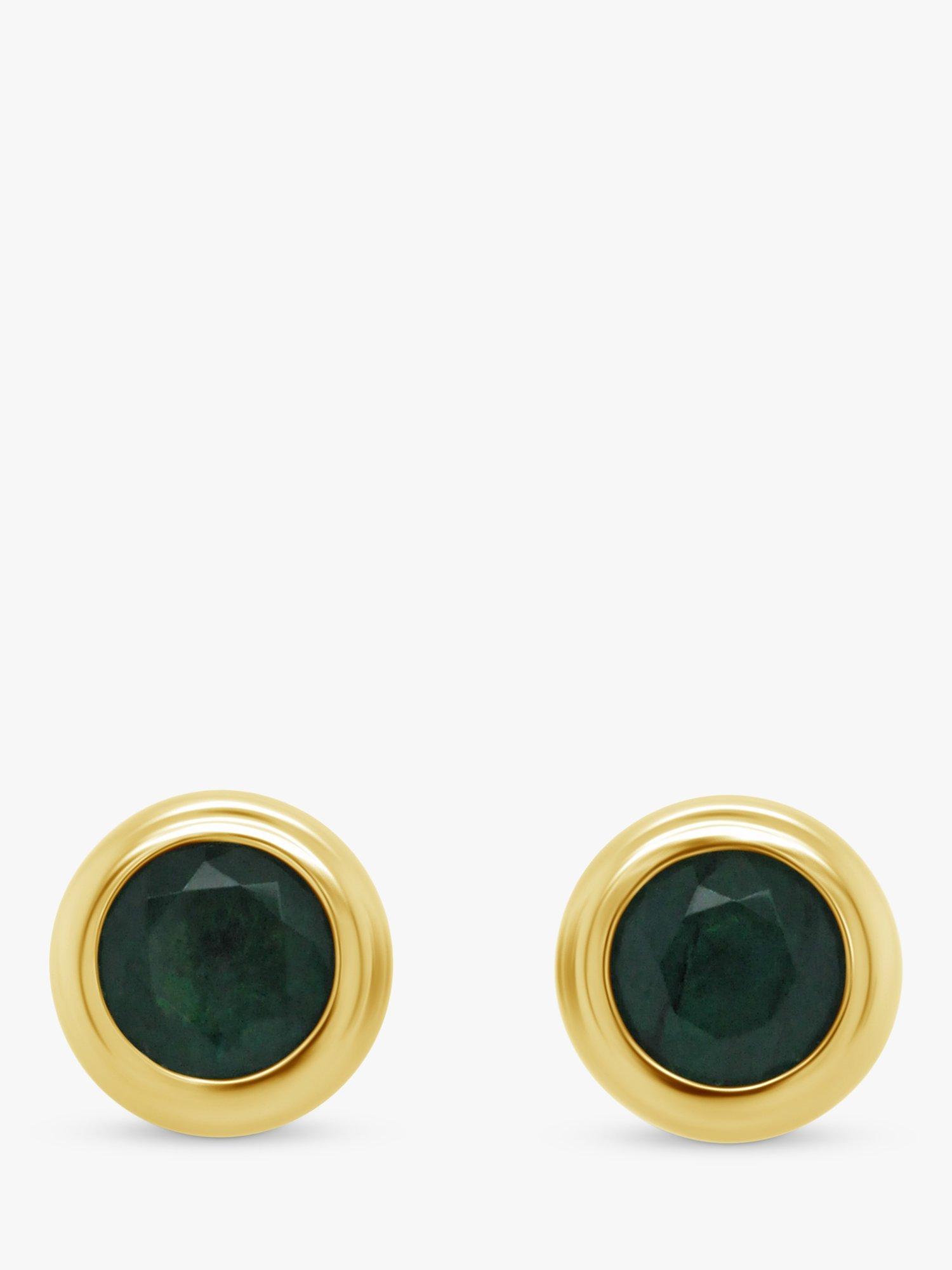 Product image 1 of 4, which shows Milton & Humble Jewellery Pre-Loved 9ct Yellow Gold Emerald Stud Earrings