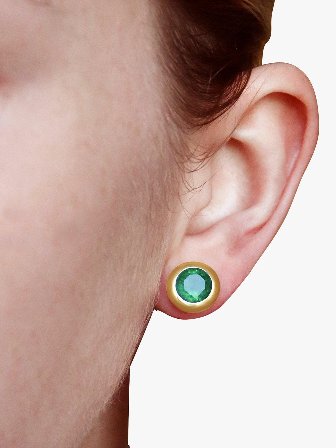 Product image 4 of 4, which shows Milton & Humble Jewellery Pre-Loved 9ct Yellow Gold Emerald Stud Earrings