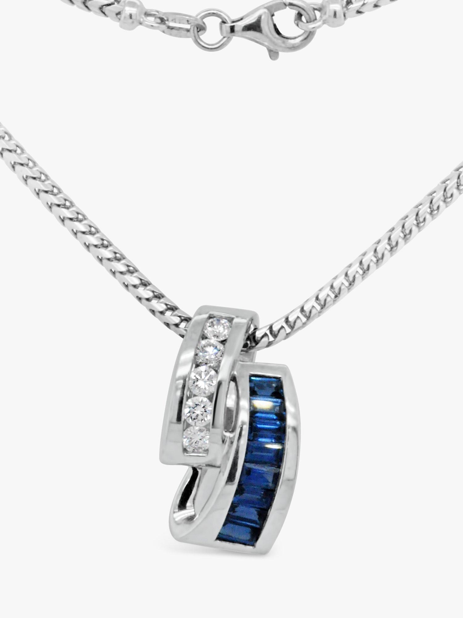 Product image 1 of 3, which shows Milton & Humble Jewellery Pre-Loved 14ct White Gold Sapphire and Diamond Pendant Necklace