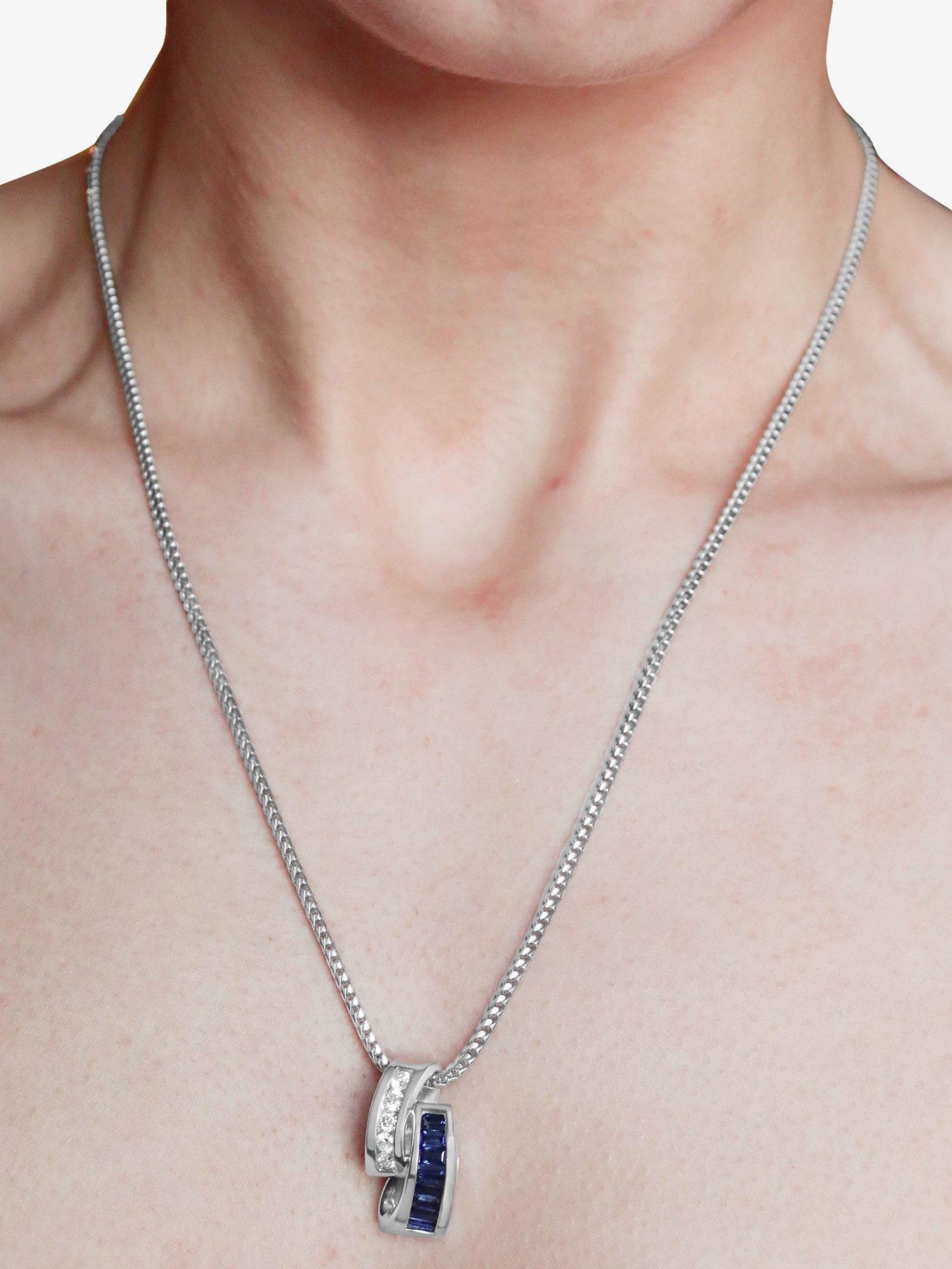 Product image 3 of 3, which shows Milton & Humble Jewellery Pre-Loved 14ct White Gold Sapphire and Diamond Pendant Necklace