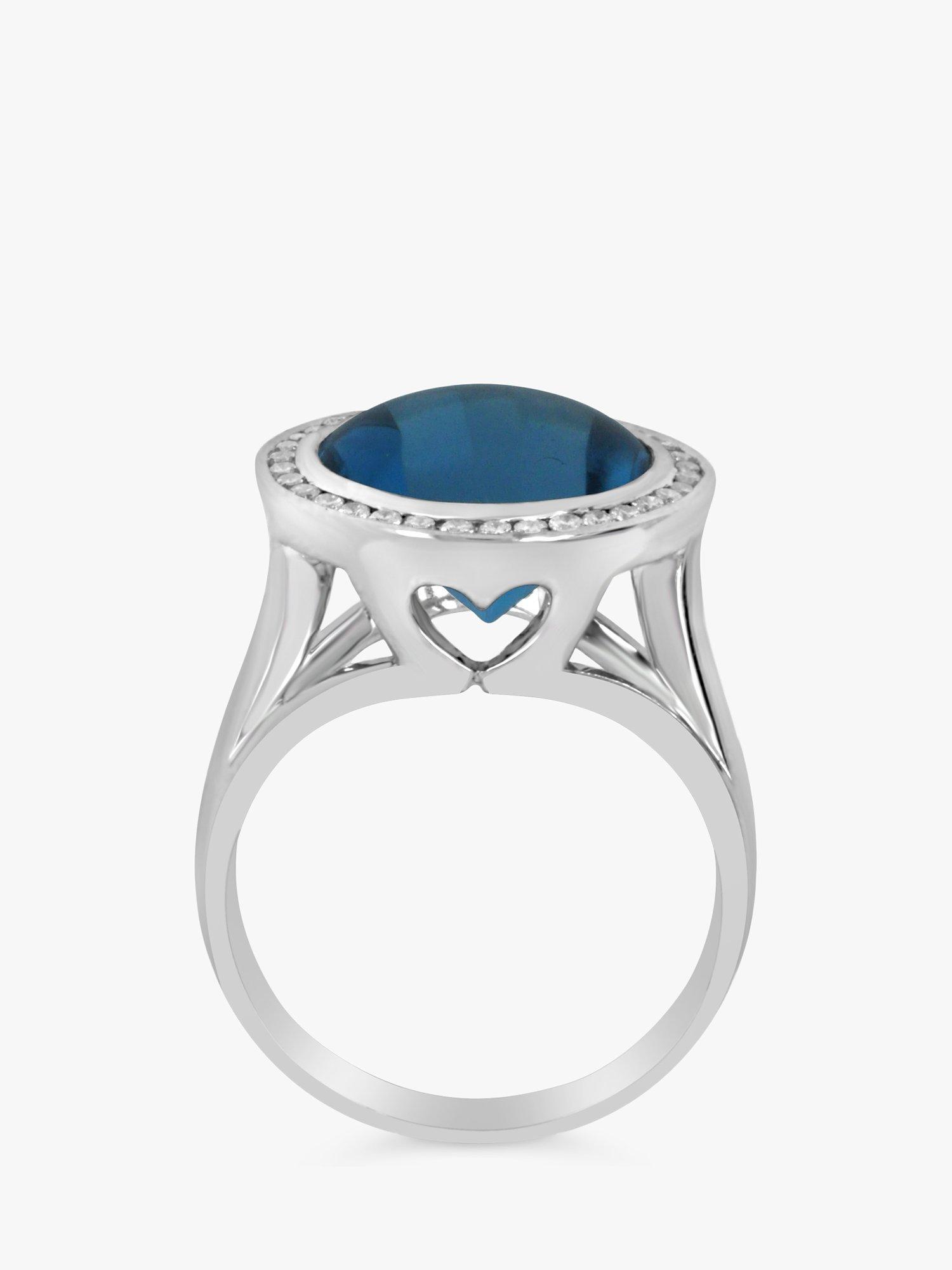 Product image 1 of 5, which shows Milton & Humble Jewellery Pre-Loved 18ct White Gold Blue Topaz & Diamond Cocktail Ring
