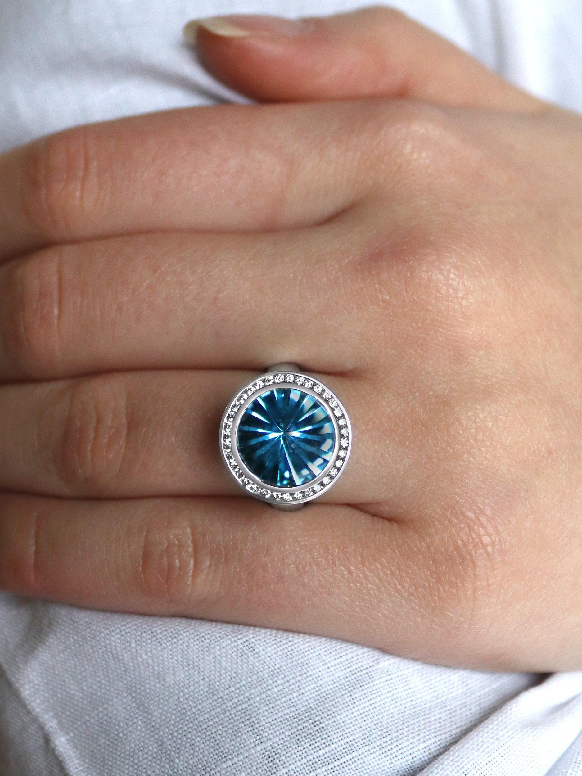 Product image 5 of 5, which shows Milton & Humble Jewellery Pre-Loved 18ct White Gold Blue Topaz & Diamond Cocktail Ring