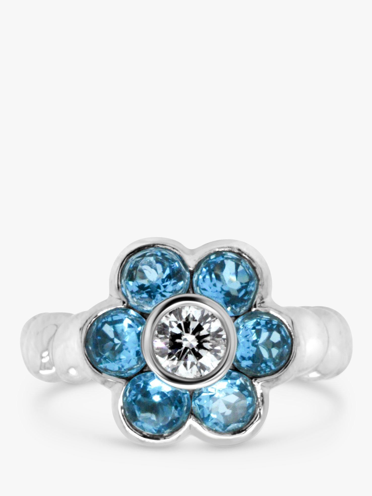 Product image 1 of 7, which shows Milton & Humble Jewellery Pre-Loved 18ct White Gold Topaz & Diamond Floral Cluster Ring