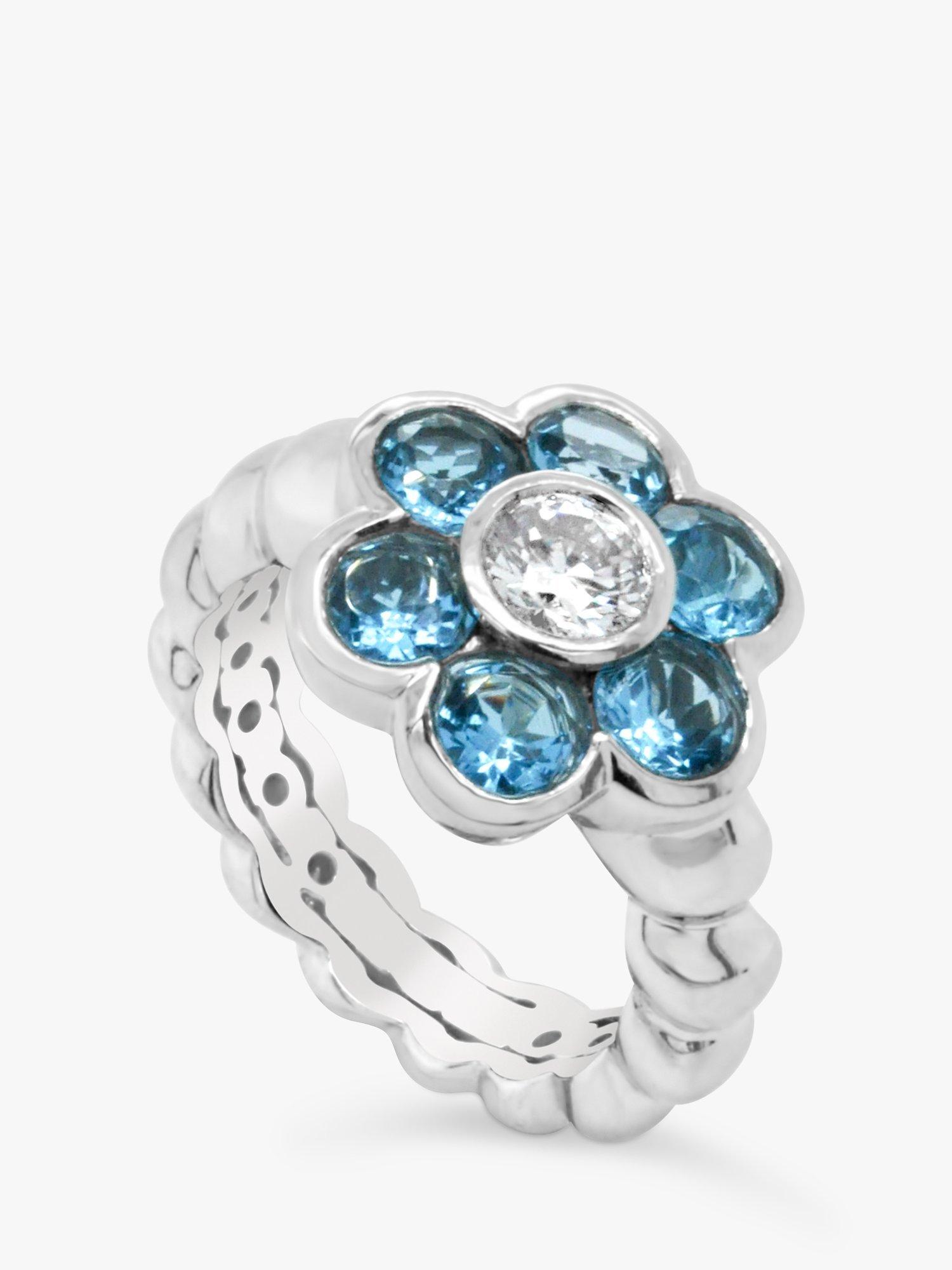 Product image 3 of 7, which shows Milton & Humble Jewellery Pre-Loved 18ct White Gold Topaz & Diamond Floral Cluster Ring