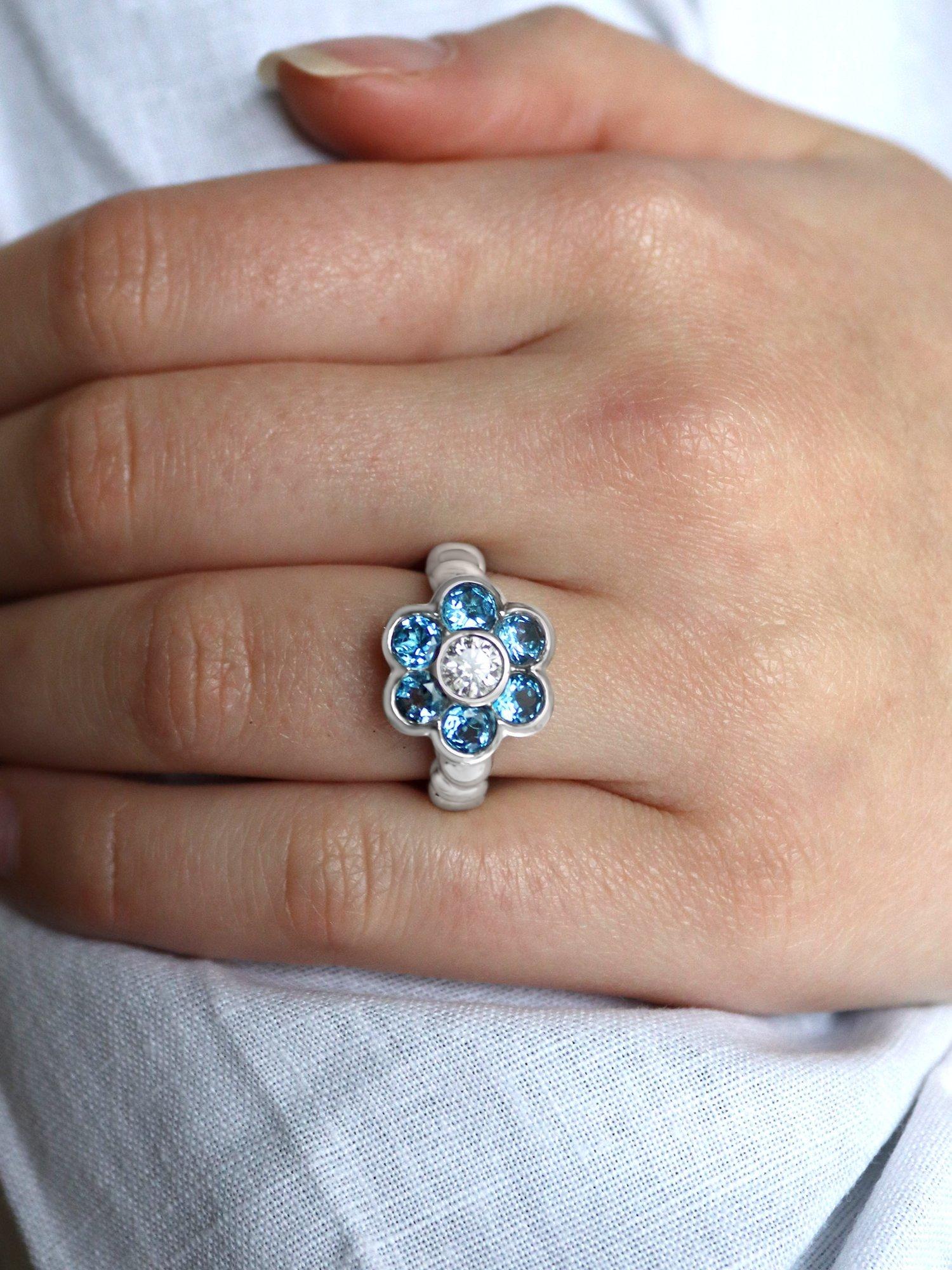 Product image 7 of 7, which shows Milton & Humble Jewellery Pre-Loved 18ct White Gold Topaz & Diamond Floral Cluster Ring