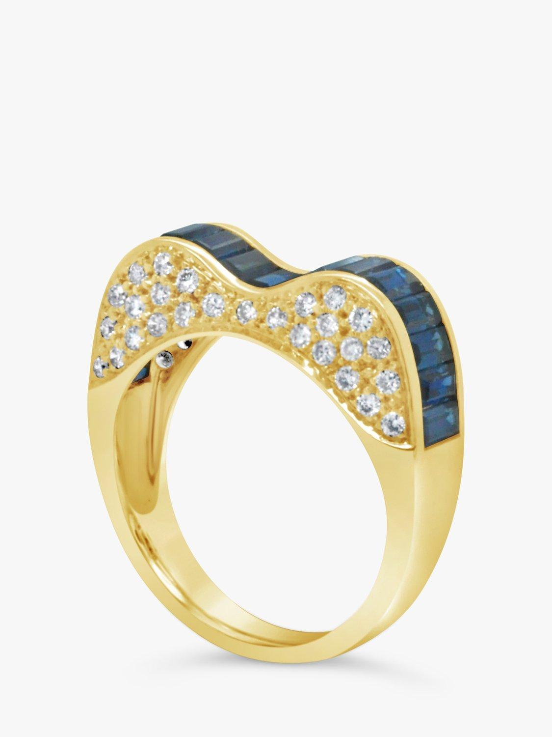Product image 2 of 5, which shows Milton & Humble Jewellery Pre-Loved 18ct Yellow Gold Undulating Sapphire & Diamond Cocktail Ring