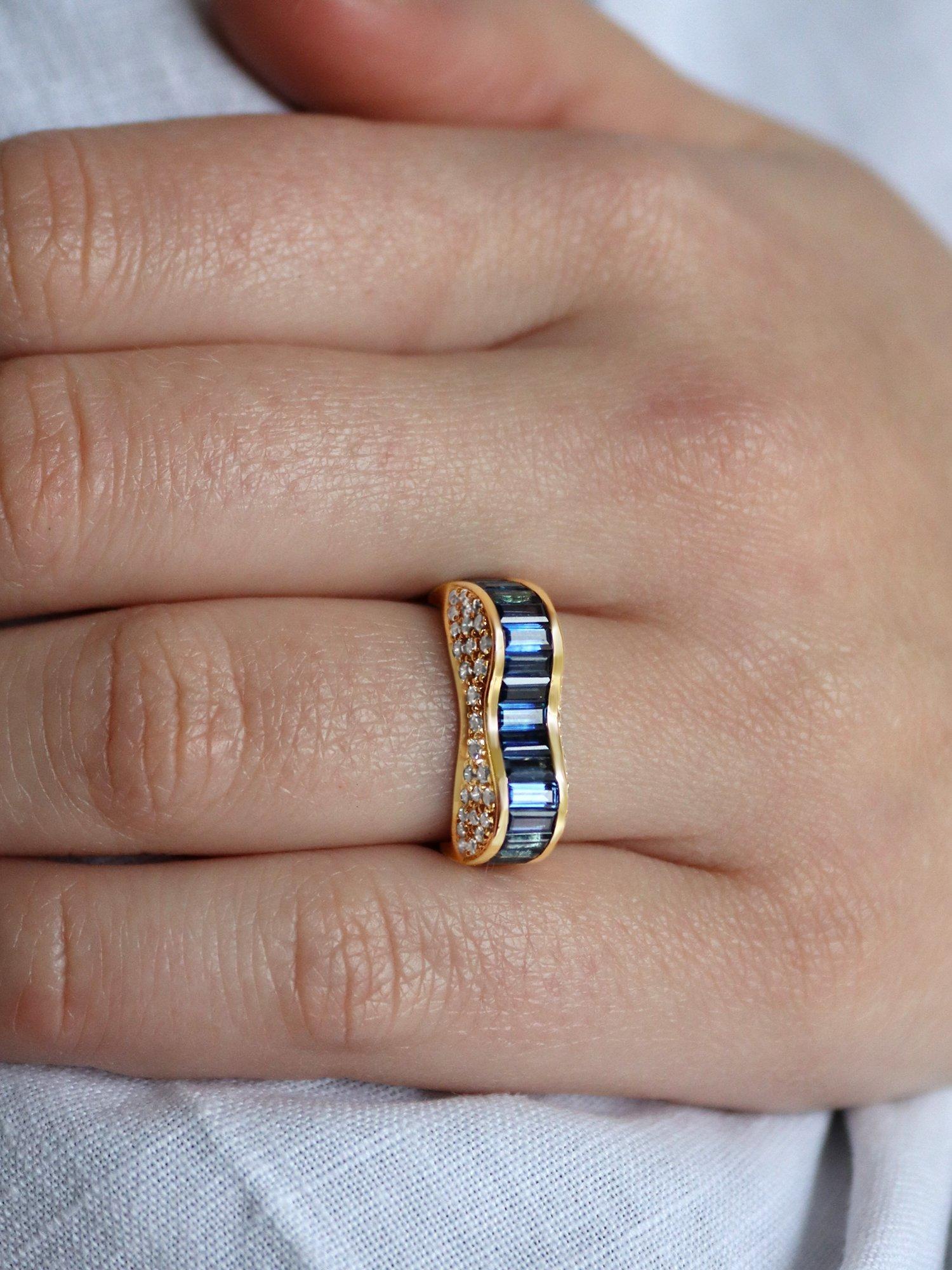 Product image 5 of 5, which shows Milton & Humble Jewellery Pre-Loved 18ct Yellow Gold Undulating Sapphire & Diamond Cocktail Ring