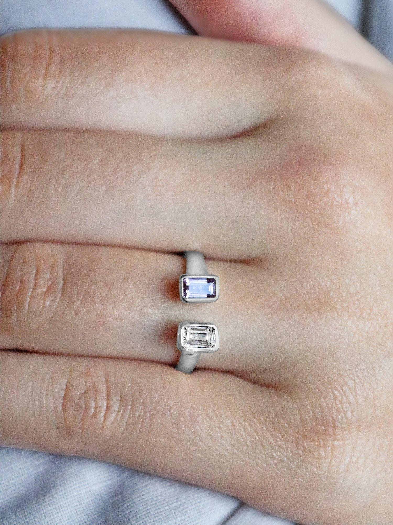 Product image 6 of 6, which shows Milton & Humble Jewellery Pre-Loved 14ct White Gold Sapphire & Diamond You and Me Ring