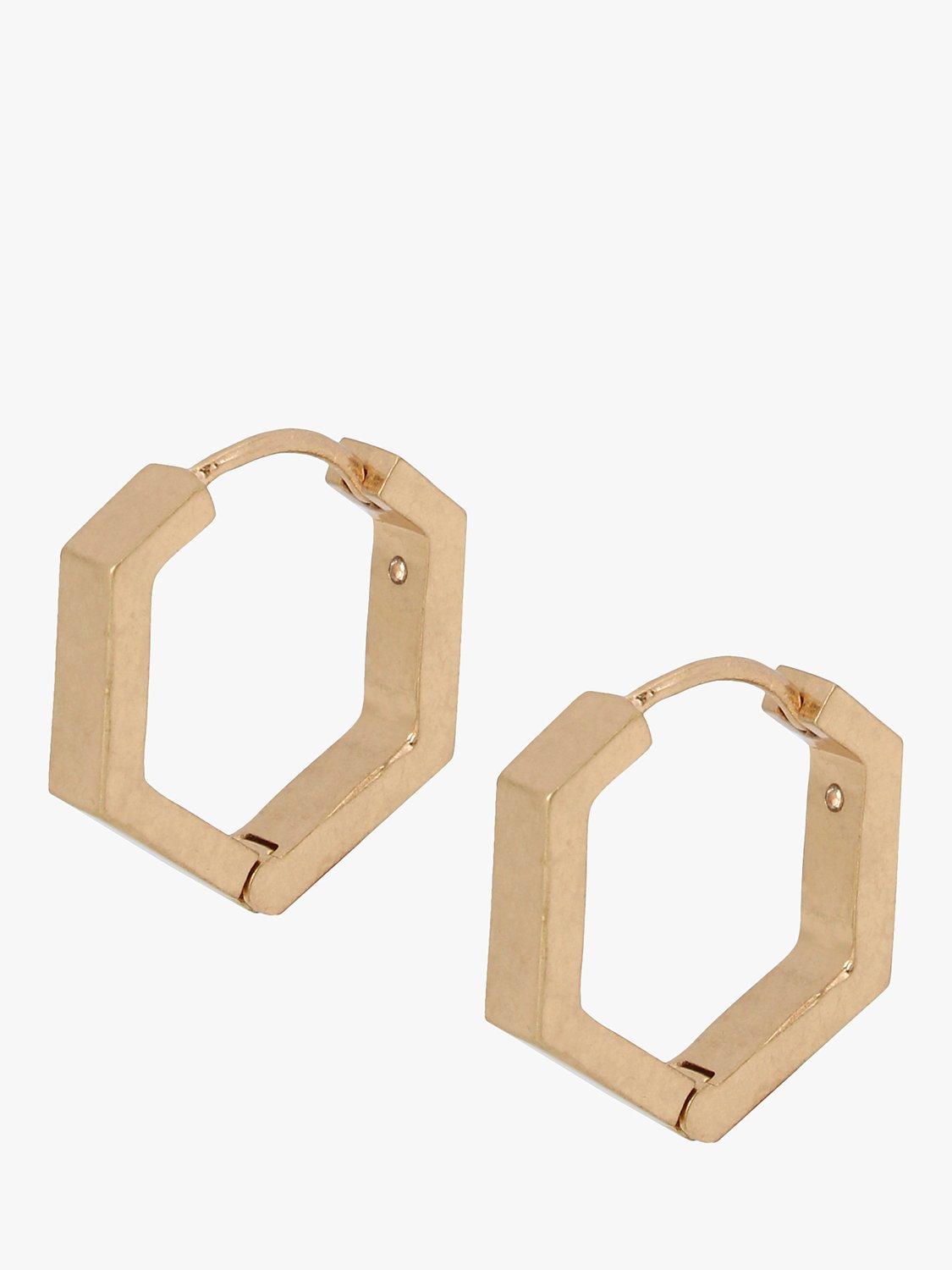 Product image 1 of 3, which shows AllSaints Hexagon Huggie Hoop Earrings, Warm Brass