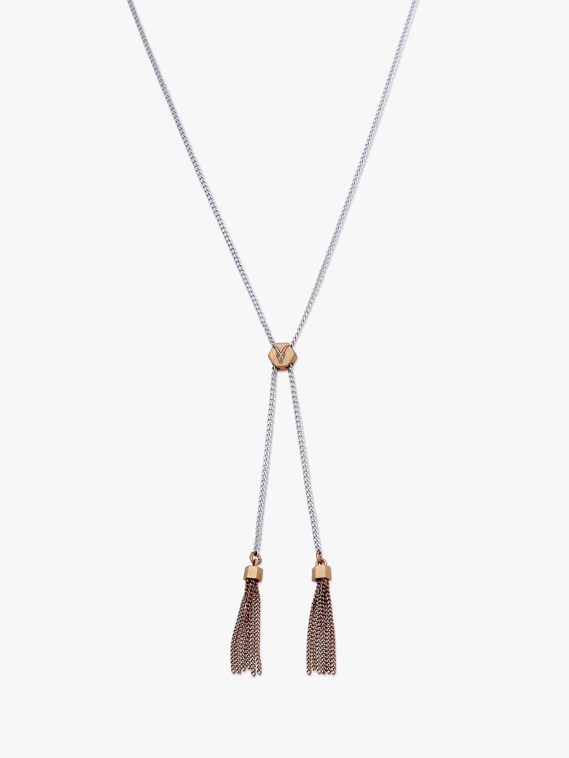 AllSaints Fringe Tassel Long Chain Necklace, Silver/Multi