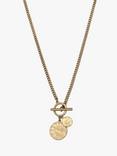 AllSaints Hammered Disc Pendant Long Chain Necklace, Warm Brass