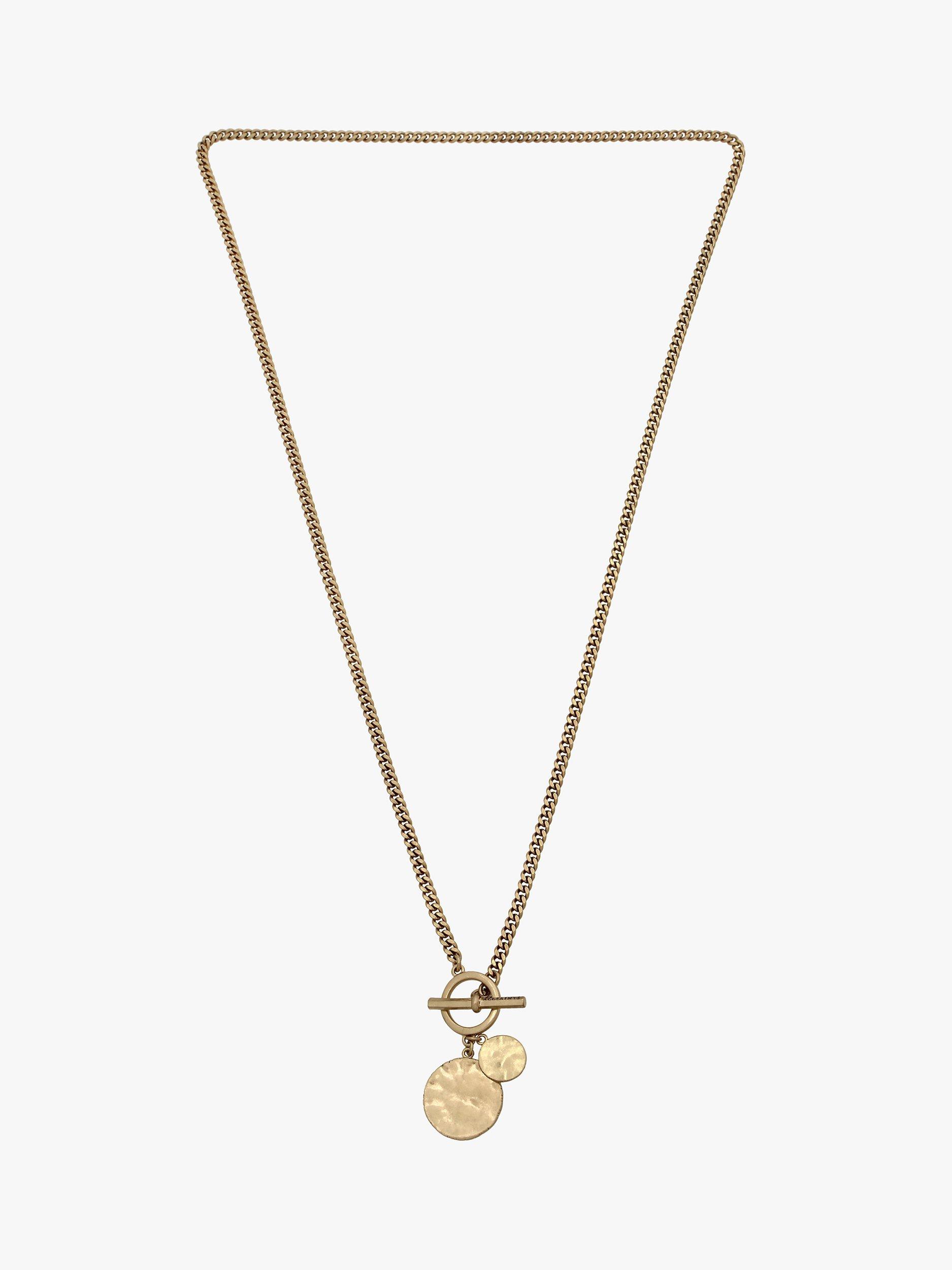 Product image 2 of 4, which shows AllSaints Hammered Disc Pendant Long Chain Necklace, Warm Brass