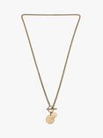 AllSaints Hammered Disc Pendant Long Chain Necklace, Warm Brass