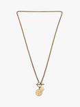 AllSaints Hammered Disc Pendant Long Chain Necklace, Warm Brass