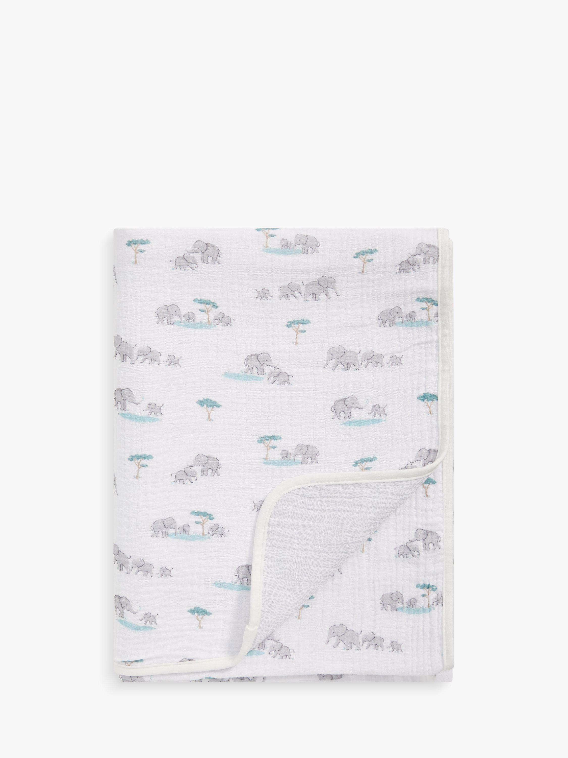 John Lewis Elephant Print Reversible Muslin Swaddle Blanket 120 x 120cm