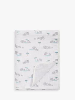 John Lewis Elephant Print Reversible Muslin Swaddle Blanket, 120 x 120cm, White