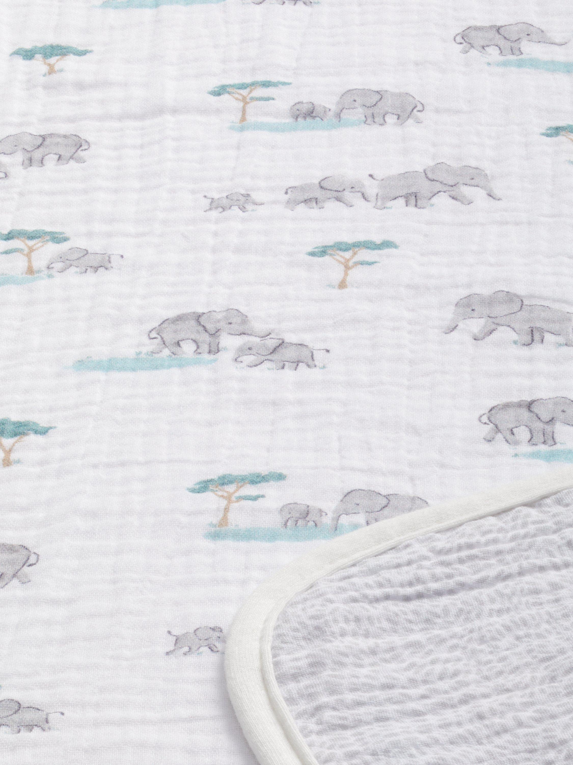 John Lewis Elephant Print Reversible Muslin Swaddle Blanket 120 x 120cm