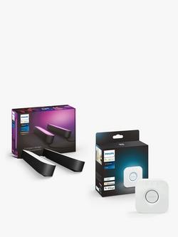 Philips Hue White and Colour Ambiance Play Wireless Lighting Adjustable Colour Changing Light Bar, Pack of 2, Black, with Hue Bridge, Black
