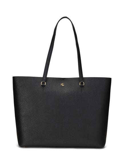 Lauren Ralph Lauren Karly Crosshatch Leather Large Tote Bag, Black