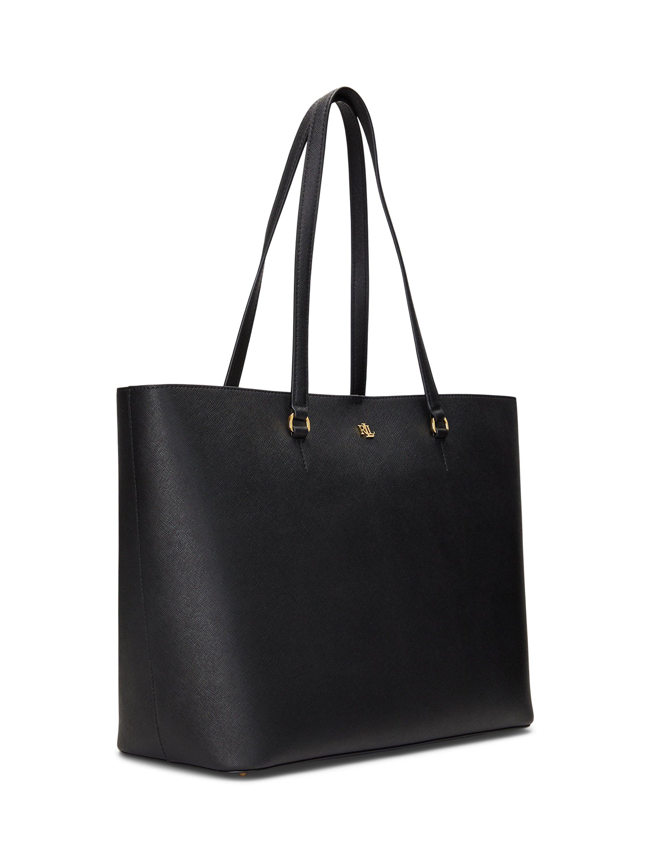 Lauren Ralph Lauren Karly Crosshatch Leather Large Tote Bag Black