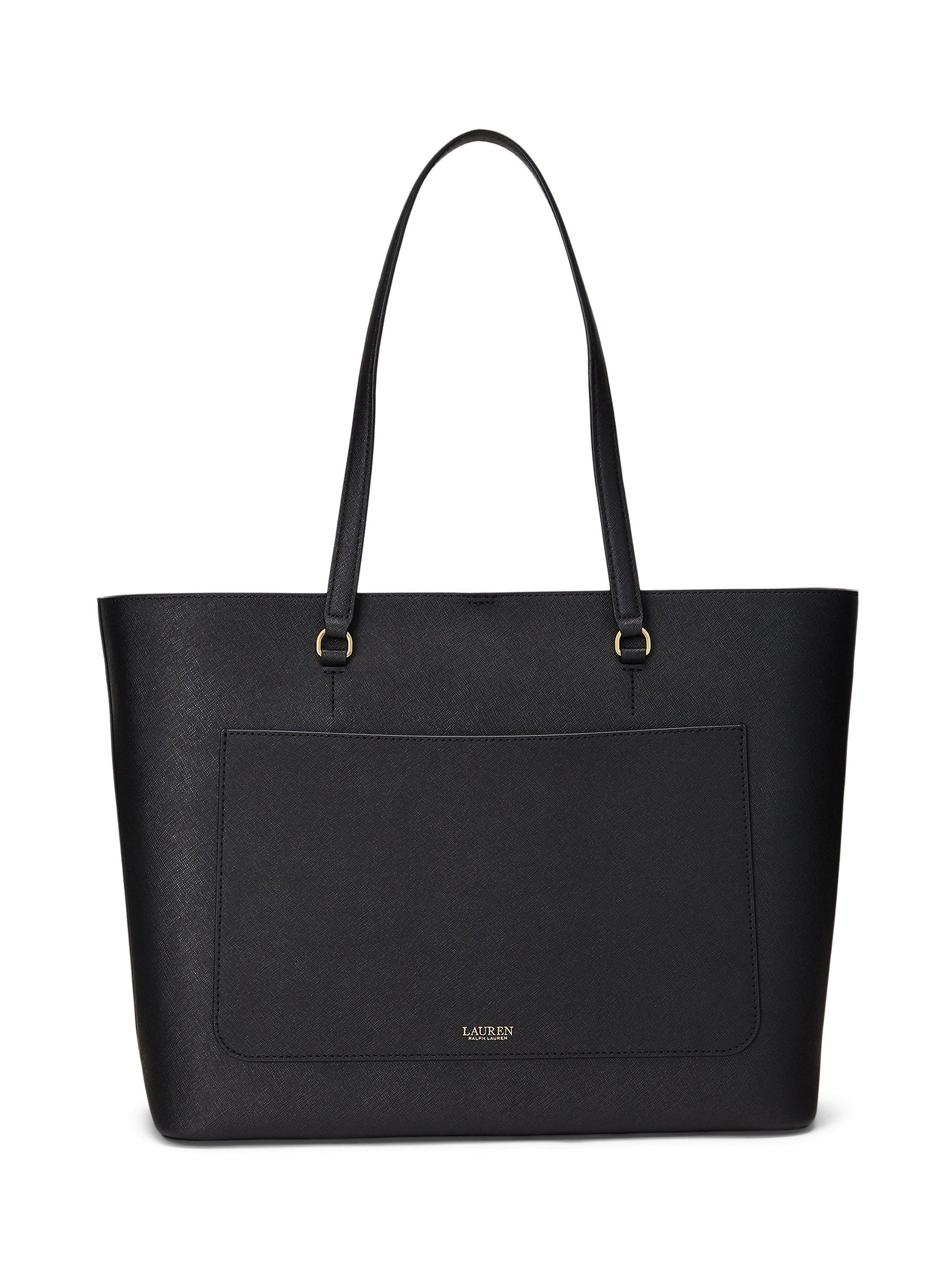 Lauren Ralph Lauren Karly Crosshatch Leather Large Tote Bag Black