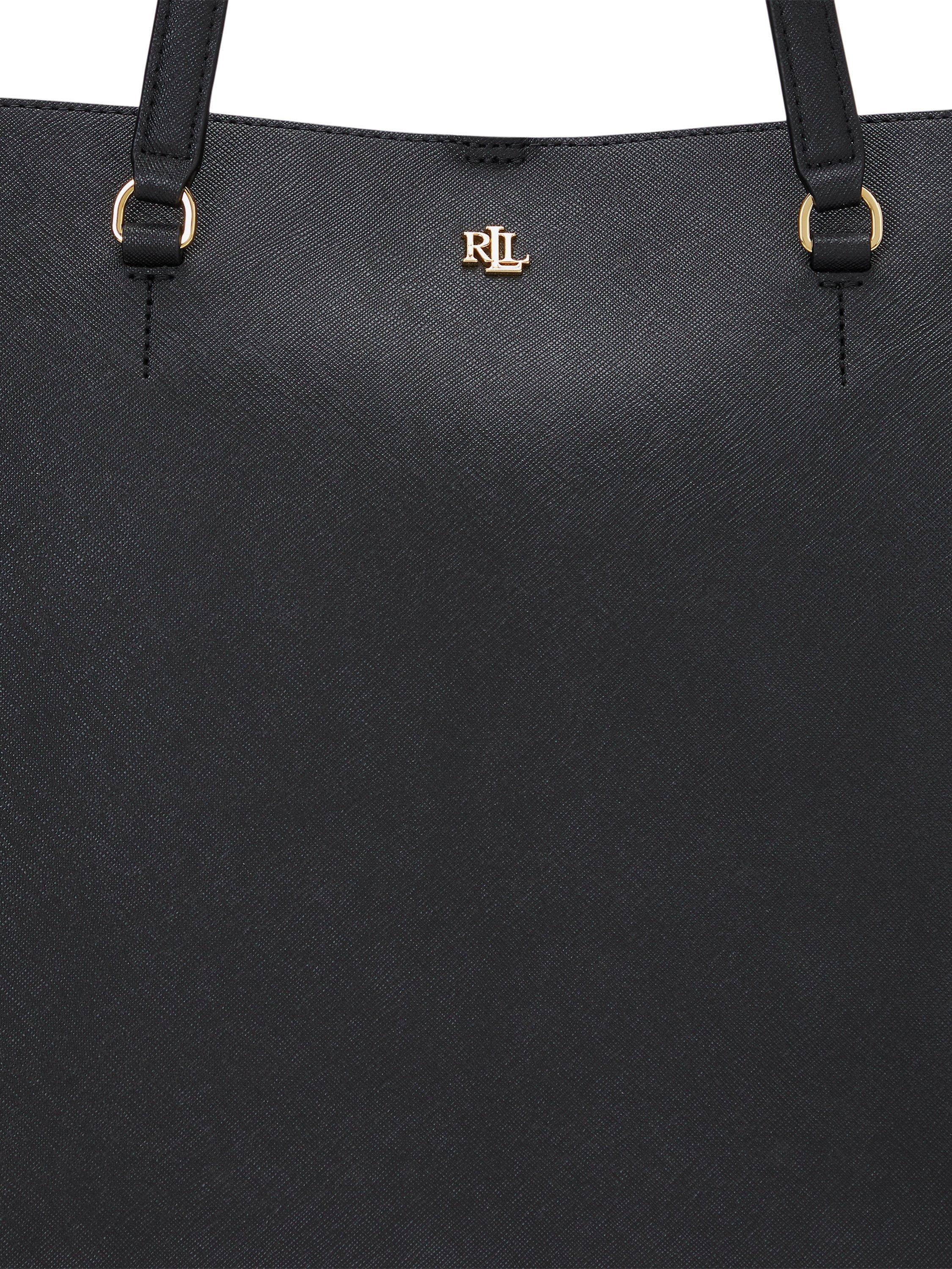 Product image 7 of 7, which shows Lauren Ralph Lauren Karly Crosshatch Leather Large Tote Bag, Black