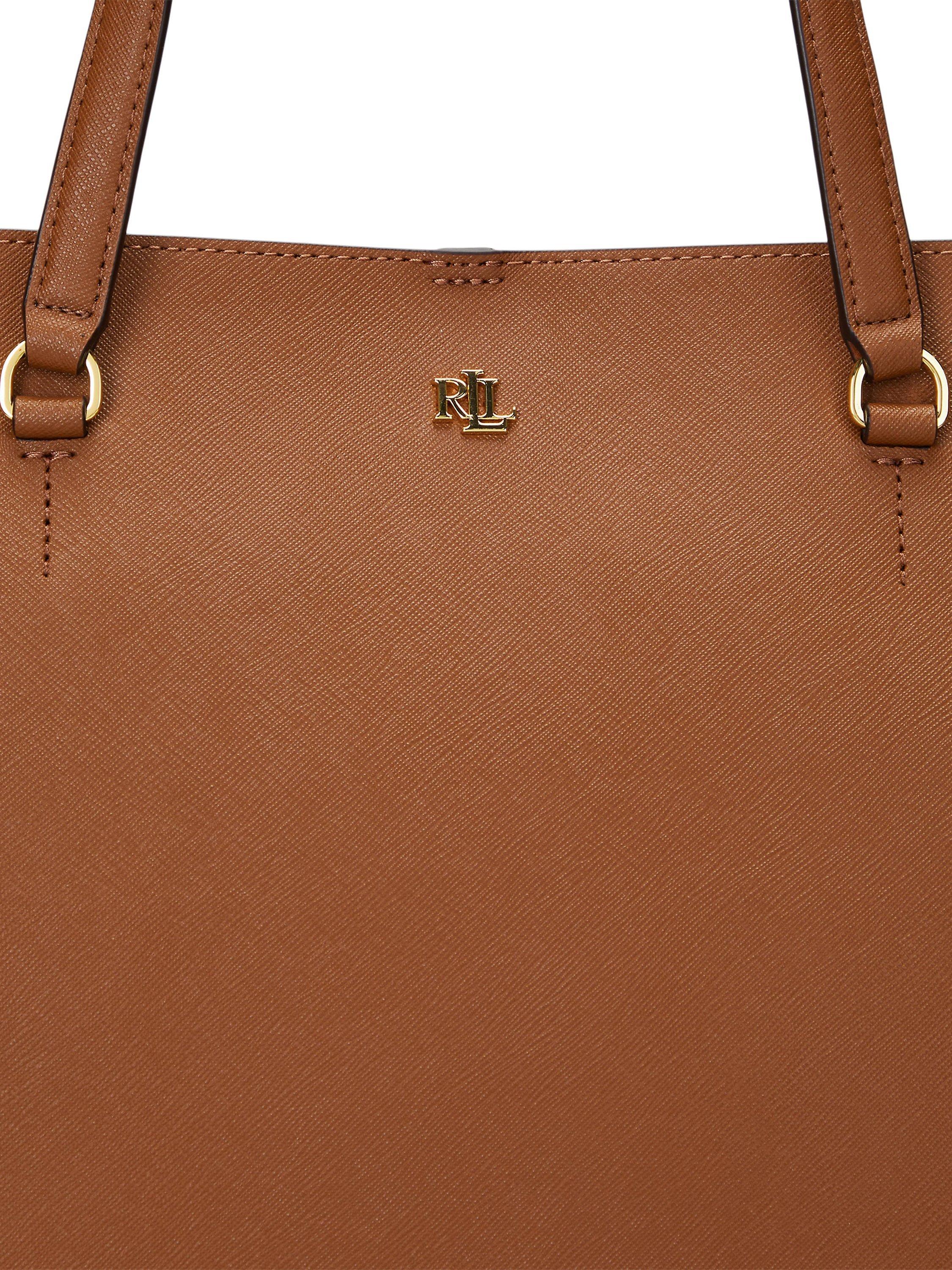 Product image 5 of 6, which shows Lauren Ralph Lauren Karly Crosshatch Leather Large Tote Bag, Lauren Tan