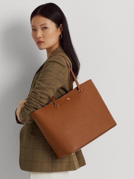 Lauren Ralph Lauren Karly Crosshatch Leather Large Tote Bag - view 2, Lauren Tan