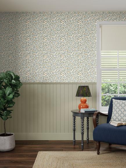 John Lewis Eloise Wallpaper - view 2, Myrtle Green & Honey