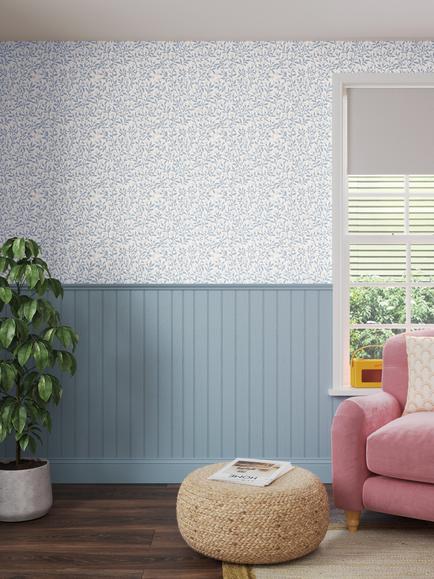 John Lewis Eloise Wallpaper - view 2, Ice Blue