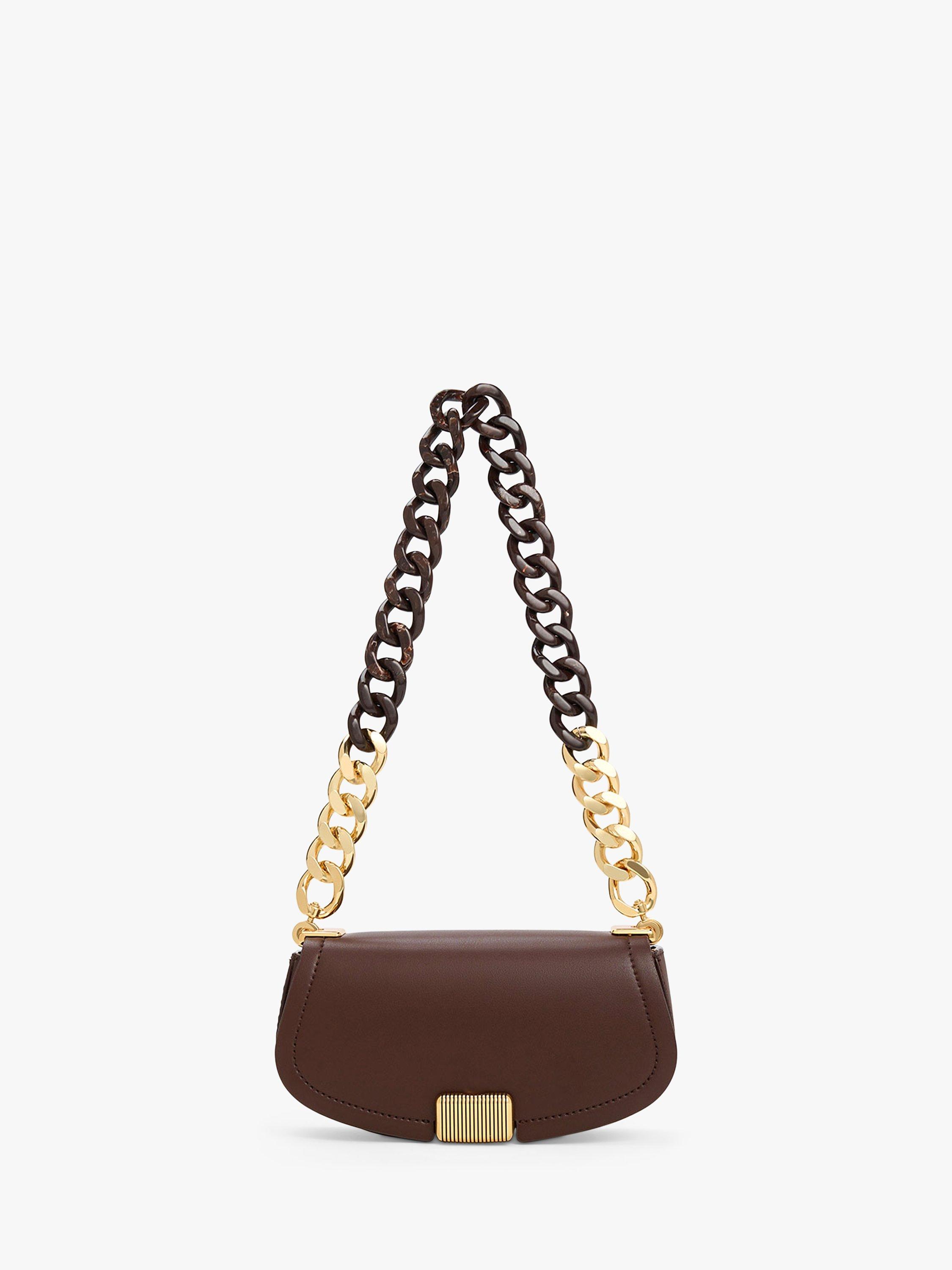 CHARLES & KEITH Sonnet Chain Handle Shoulder Bag, Dark Brown