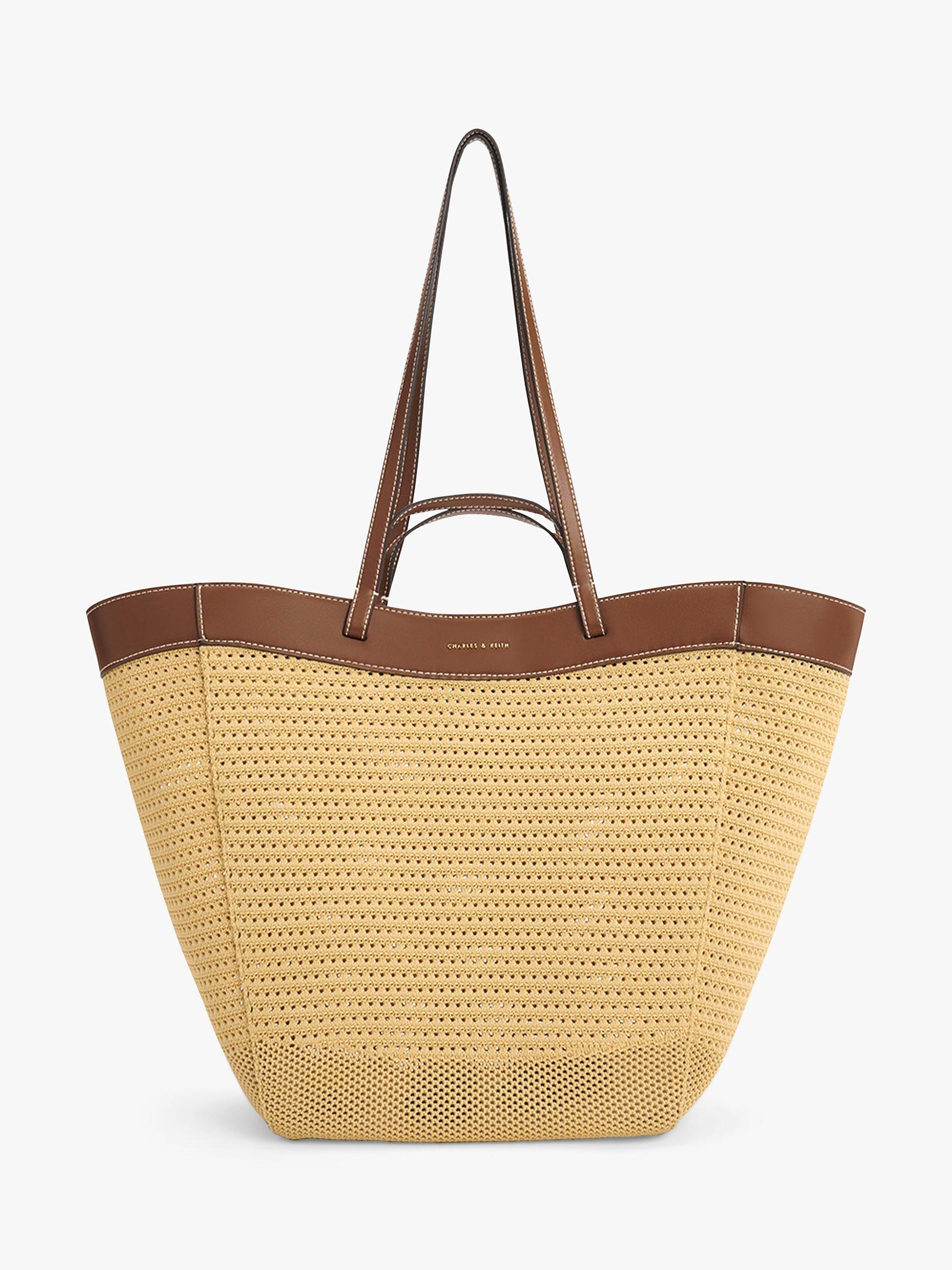 CHARLES & KEITH Ida Large Knitted Tote, Beige