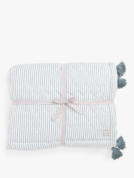 The Little Tailor Woodland Print Quilted Bedspread, Blue