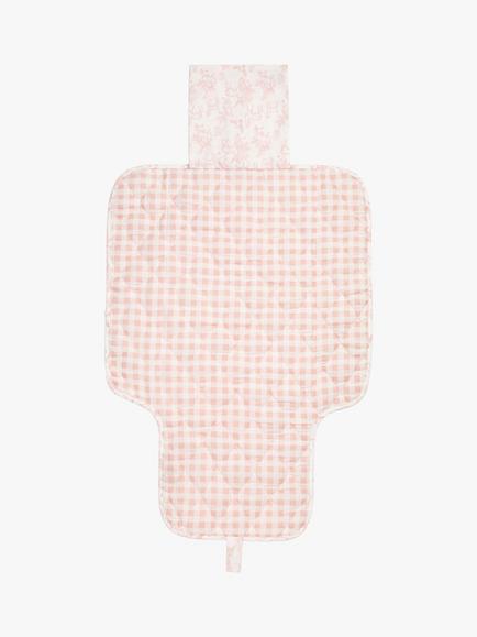 The Little Tailor Baby Woodland & Gingham Travel Changing Mat, Rose Pink, Pink Woodland