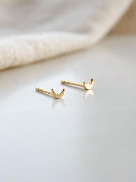 Daisy London Crescent Moon Stud Earrings, Gold - view 2, Gold