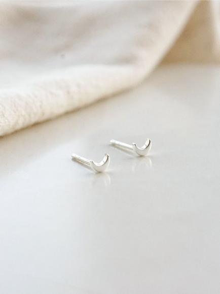 Daisy London Crescent Moon Stud Earrings, Silver - view 2, Silver
