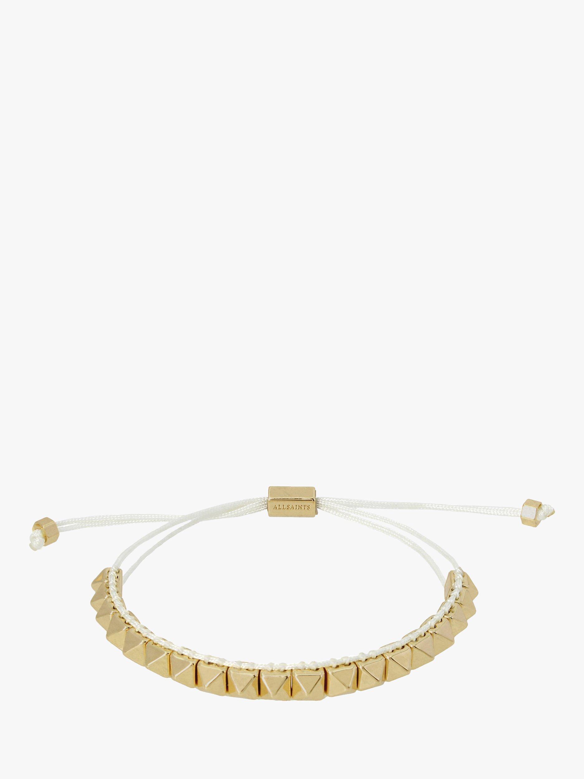 AllSaints Pyramid Beaded Slider Bracelet, White/Gold
