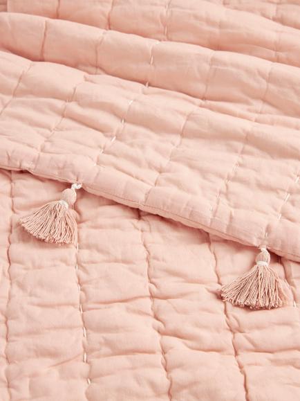 John Lewis Kids' Tassel Pure Cotton Quilted Throw - view 2, Plaster