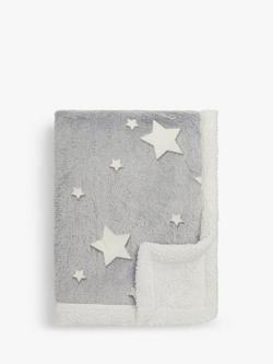 John Lewis Kids' Glow In The Dark Star Print Sherpa Fleece Blanket, Grey