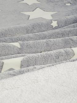 John Lewis Kids' Glow In The Dark Star Print Sherpa Fleece Blanket - view 2, Grey