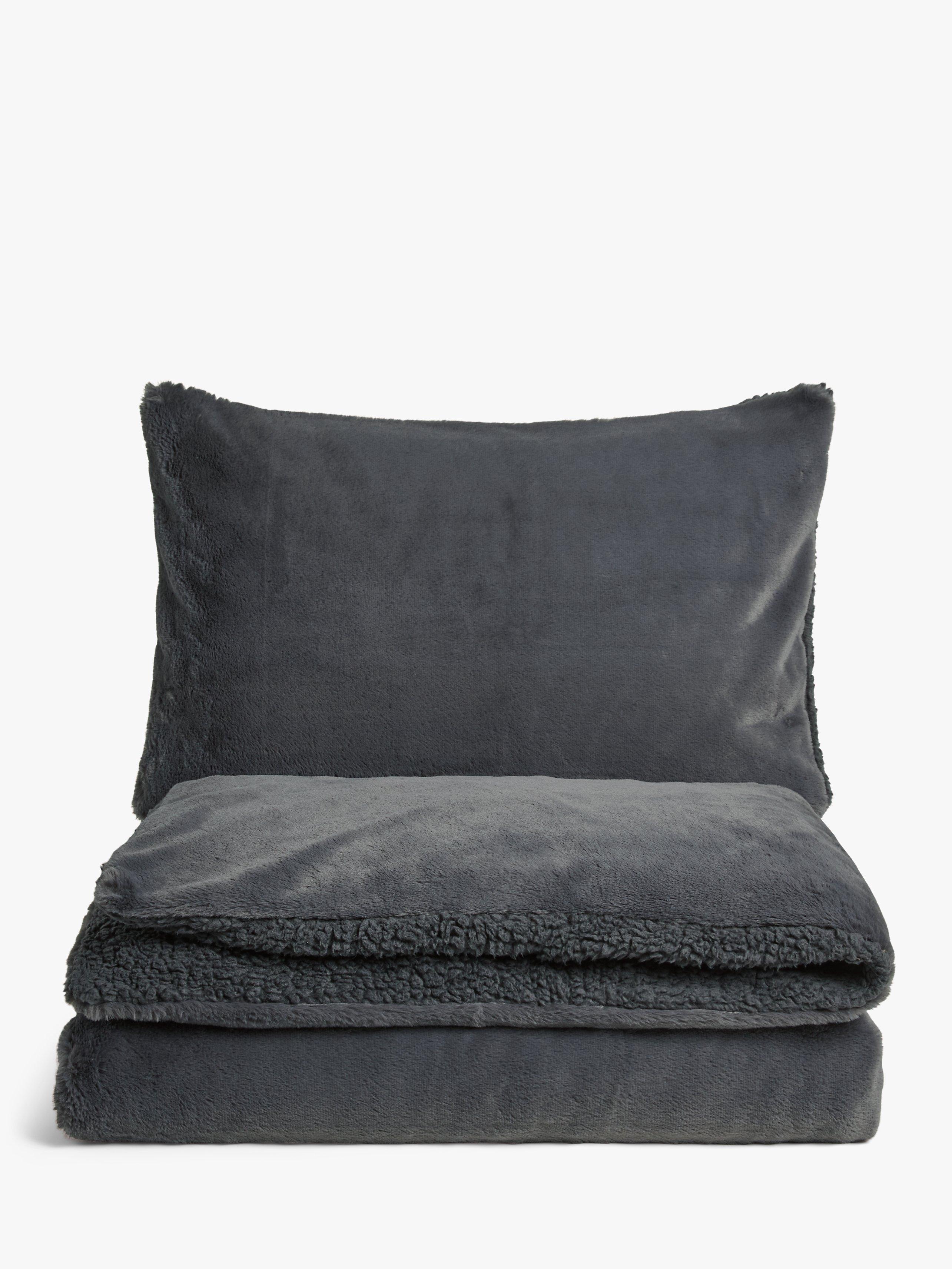 John Lewis Kids' Faux Fur Sherpa Fleece Duvet Cover and Pillowcase Set, Single Set, Grey