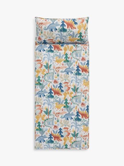 John Lewis Kids' Forest Dino Pure Cotton Sleepover Bag, Multi