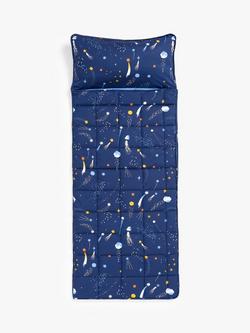John Lewis Kids' Space Pure Cotton Sleepover Bag, Blue