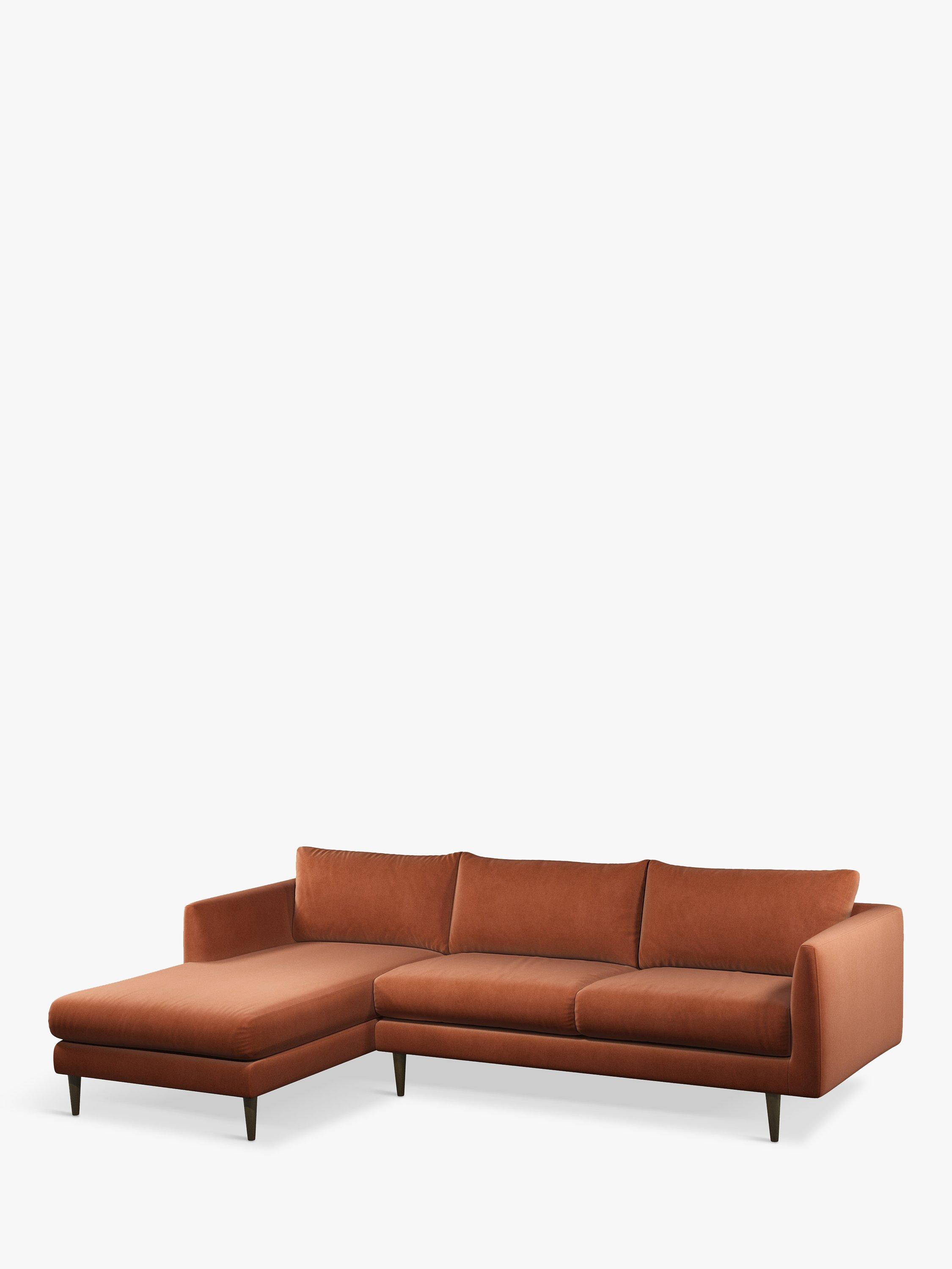Latimer Range, John Lewis + Swoon Latimer Large 3 Seater LHF Chaise End Sofa, Dark Leg, Rust Velvet