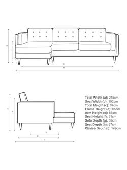 John Lewis + Swoon Lyon Grand 3 Seater LHF Chaise Sofa, Dark Leg - view 2, Turmeric Velvet