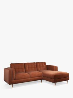 John Lewis + Swoon Lyon Grand 3 Seater RHF Chaise Sofa, Dark Leg, Rust Velvet