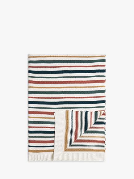 John Lewis Kids' Stripe Pure Cotton Knitted Throw, 150 x 100cm, Multi