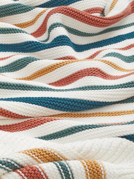 John Lewis Kids' Stripe Pure Cotton Knitted Throw, 150 x 100cm - view 2, Multi