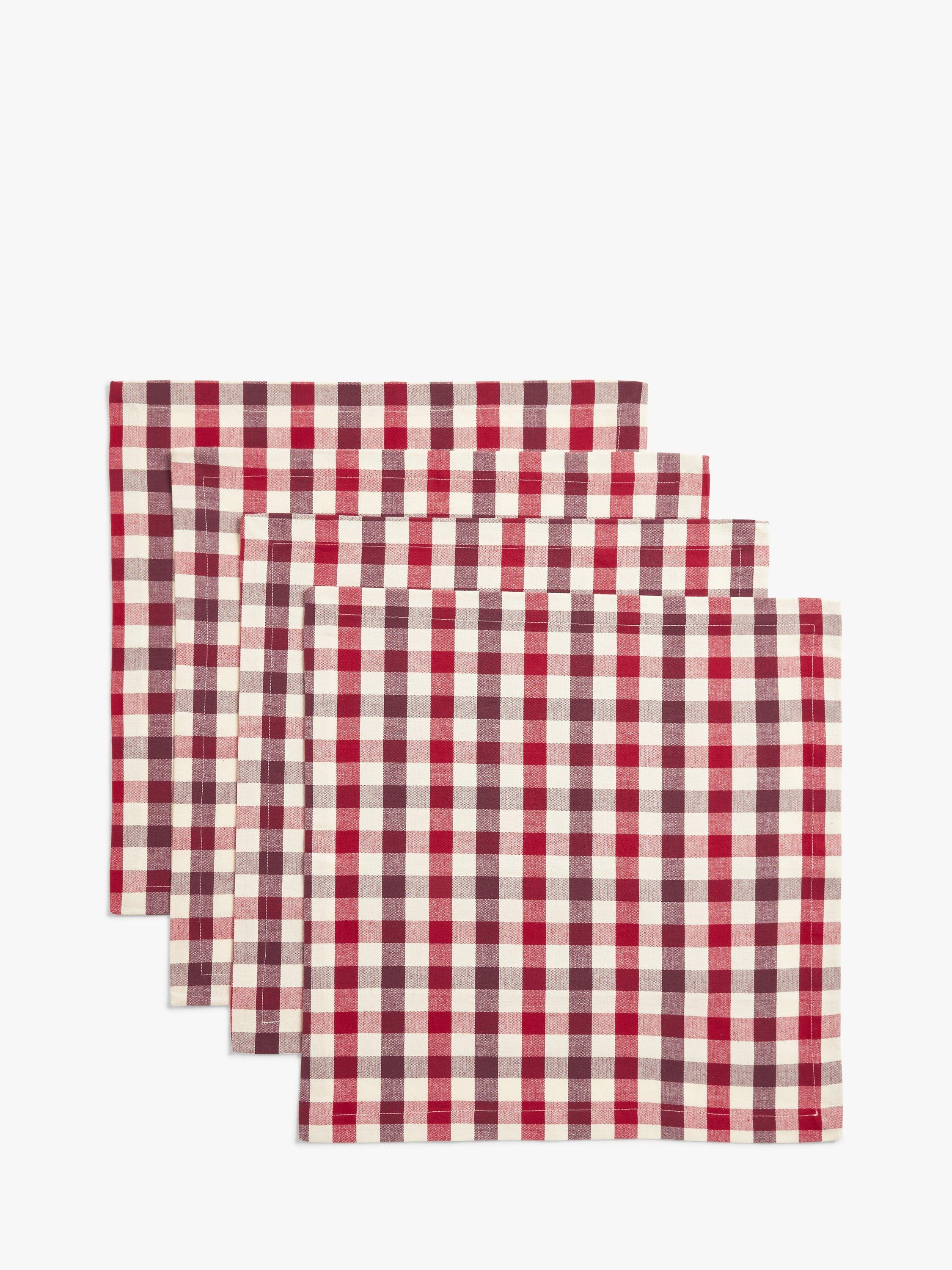 John Lewis Gingham Cotton Napkin, Set of 4, Red/Damson